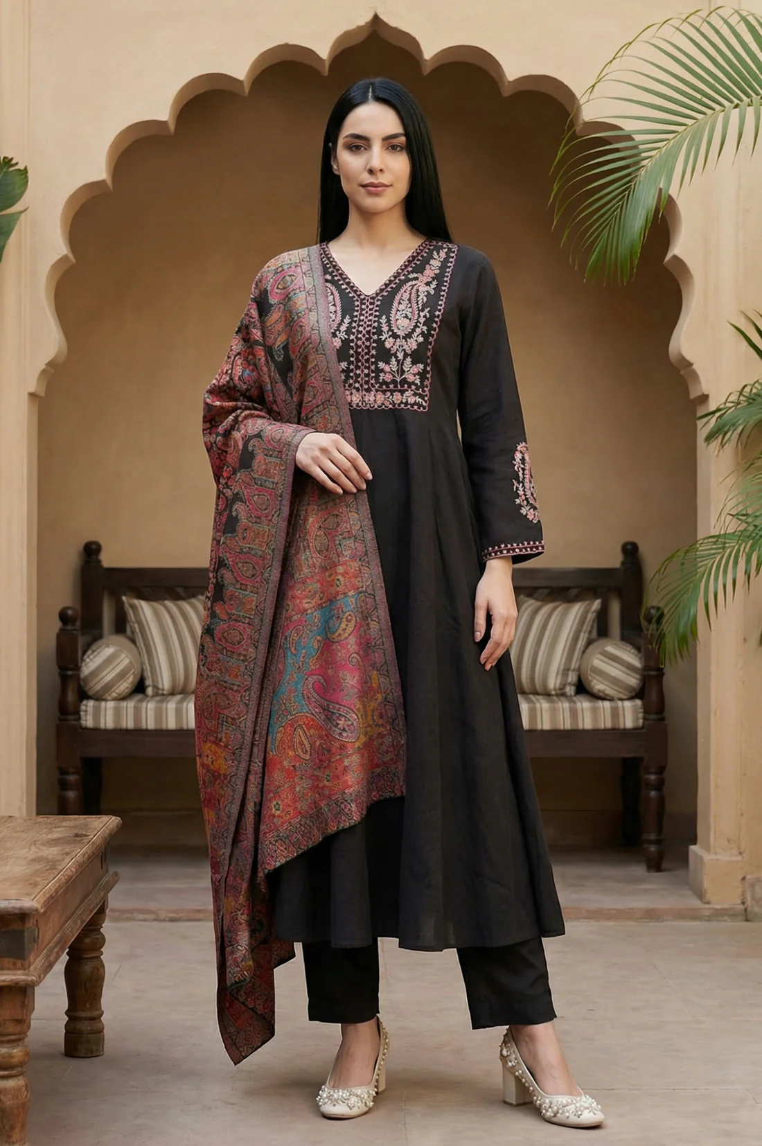 Black Embroidered Anarkali Kurta